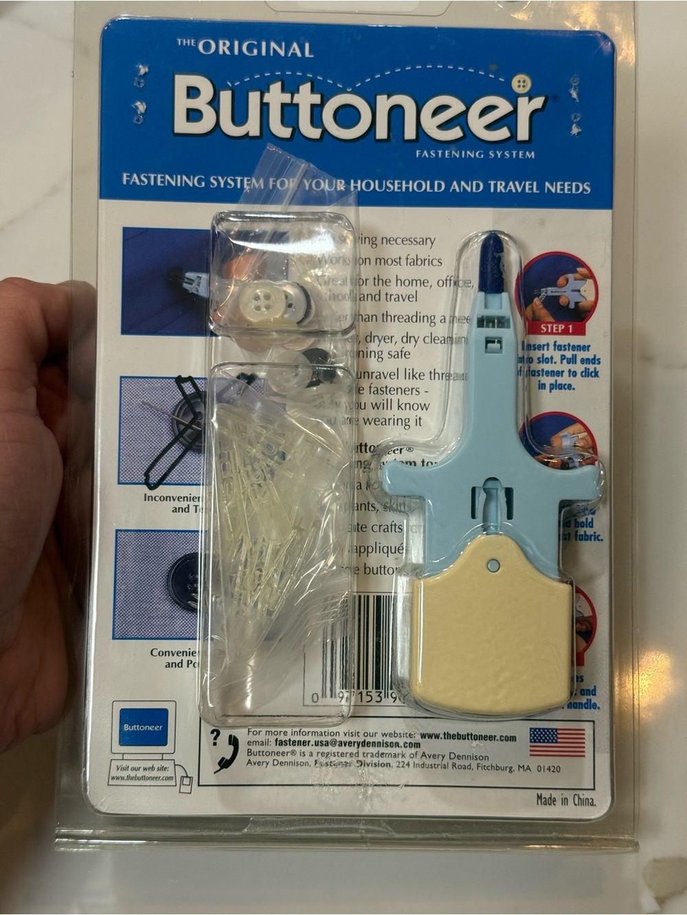 Vintage The Original Buttoneer Fastening System - Blue and Cream New